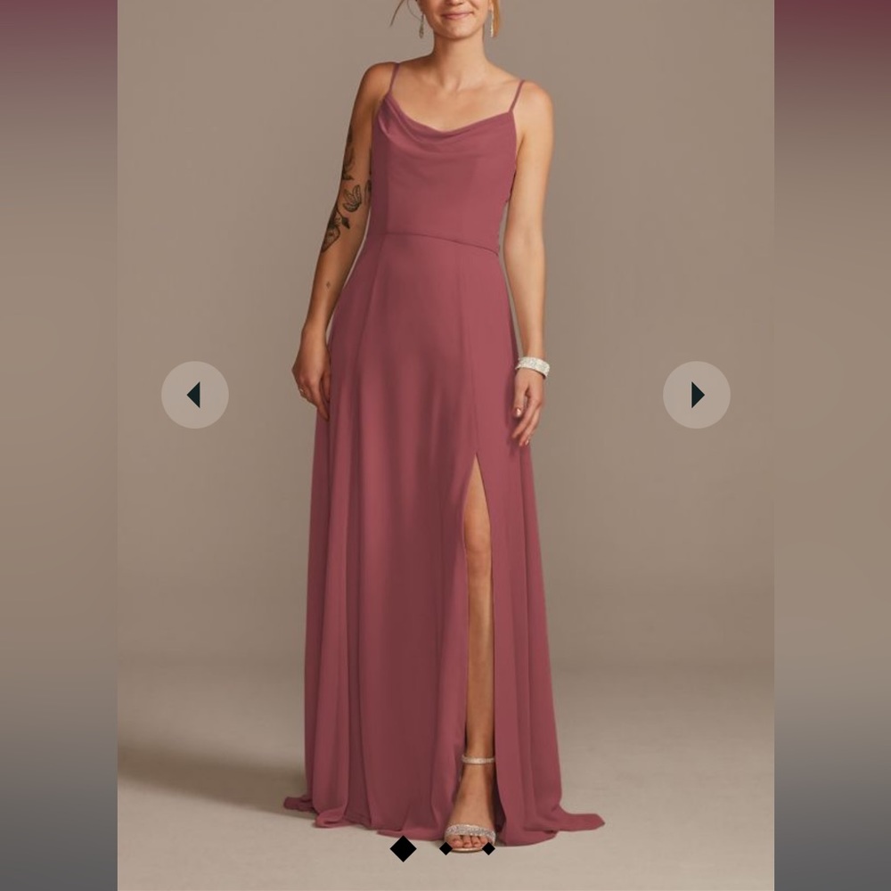 David’s bridal cowl neck chiffon bridesmaid dress with slit